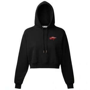 Off White Black Hoodie with Red Floral Design NWT S